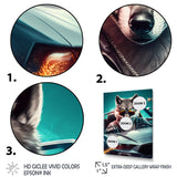 Grey Wolf Wearing Sunglasses in Sportscar - Wolf Wall Decor