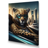 Yellow Leopard Wearing Sunglasses In Sportscar - Yellow Leopard Wall Art