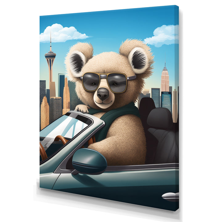 Grey Koala Wearing Sunglasses In Sportscar - Gray Koala Wall Art
