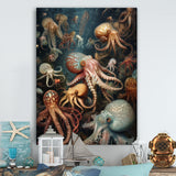 Many Squids - Octopus Large Canvas Wall Art