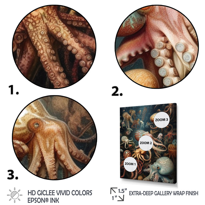 Many Squids - Octopus Large Canvas Wall Art