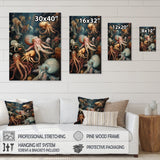 Many Squids - Octopus Large Canvas Wall Art