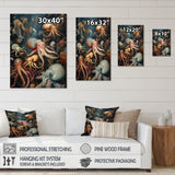 Many Squids - Octopus Large Canvas Wall Art