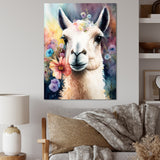 Portrait Llama Portrait With Flowers - Llama Living Room Wall Art