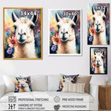Portrait Llama Portrait With Flowers - Llama Living Room Wall Art