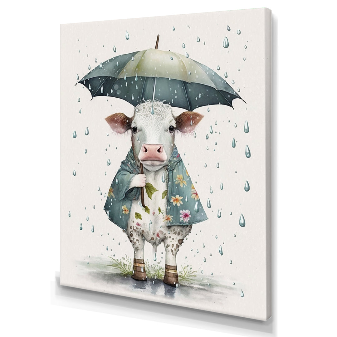 Cute Cow With Umbrella Rainy Day - Cow Wall Decor
