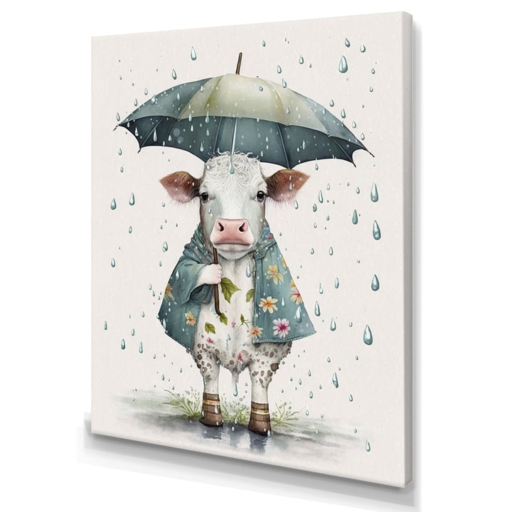 Cute Cow With Umbrella Rainy Day - Cow Wall Decor