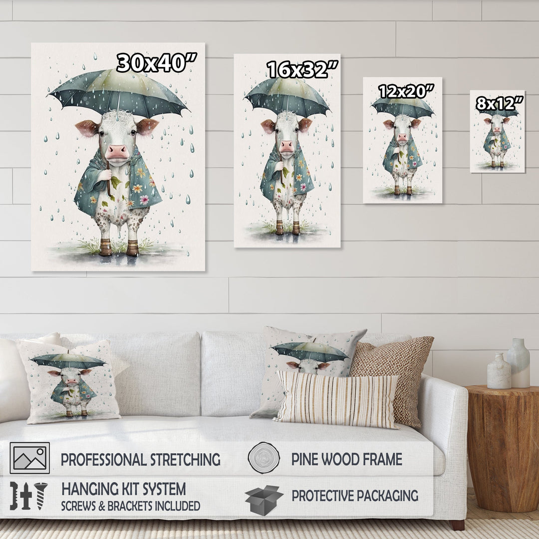 Cute Cow With Umbrella Rainy Day - Cow Wall Decor