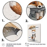 Cute Fox With Umbrella Rainy Day - Fox Wall Decor