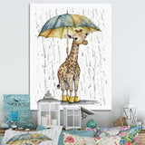Cute Giraffe With Umbrella Rainy Day - Giraffe Wall Art Prints