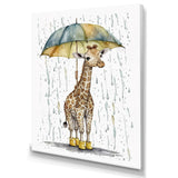 Cute Giraffe With Umbrella Rainy Day - Giraffe Wall Art Prints