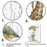 Cute Giraffe With Umbrella Rainy Day - Giraffe Wall Art Prints