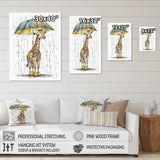 Cute Giraffe With Umbrella Rainy Day - Giraffe Wall Art Prints