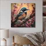 Blue Bird On A Branch - Bird Floral Framed Canvas Art