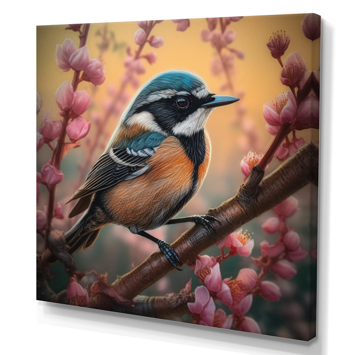 Blue Bird On A Branch - Bird Floral Framed Canvas Art