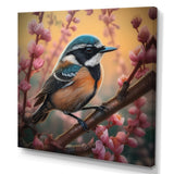 Blue Bird On A Branch - Bird Floral Framed Canvas Art