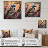 Blue Bird On A Branch - Bird Floral Framed Canvas Art