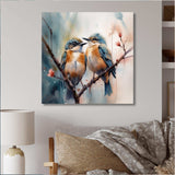 Blue Birds Sitting On Tree Branch III - Animals Canvas Wall Art