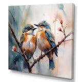 Blue Birds Sitting On Tree Branch III - Animals Canvas Wall Art