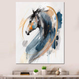 Black Horse Side Portait II - Animals Canvas Wall Art