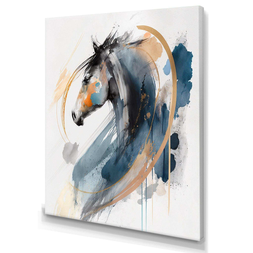 Black Horse Side Portait II - Animals Canvas Wall Art
