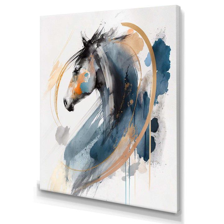 Black Horse Side Portait II - Animals Canvas Wall Art
