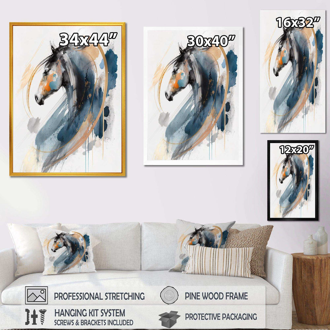 Black Horse Side Portait II - Animals Canvas Wall Art