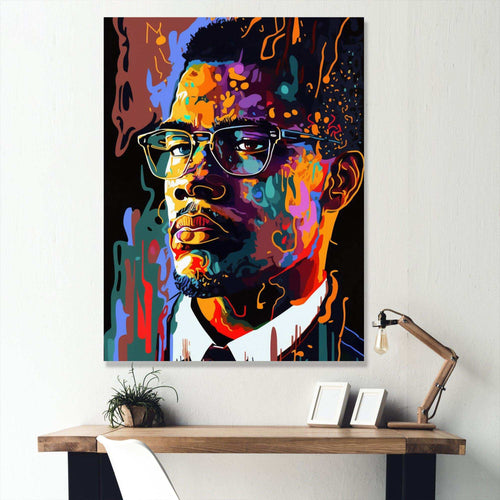 Malcolm X Illustration I - Portrait Canvas Wall Art