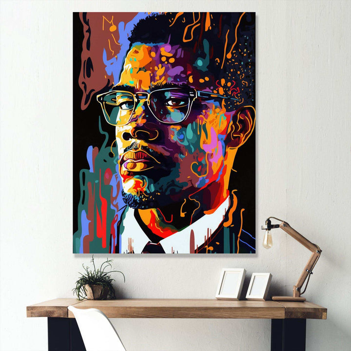 Malcolm X Illustration I - Portrait Canvas Wall Art