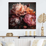 Orange Pink Peonies Blooming - Floral Canvas Wall Art