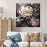 Pink Grey Peonies Blooming II - Floral Canvas Wall Art