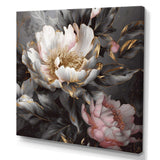 Pink Grey Peonies Blooming II - Floral Canvas Wall Art