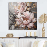 Pink Grey Peonies Elegance I - Floral Canvas Wall Art