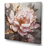 Pink Gold Peonies Petals - Floral Canvas Wall Art