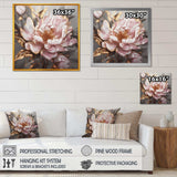 Pink Gold Peonies Petals - Floral Canvas Wall Art