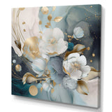 Blue Marble Gold Floral Impressions II - Floral Canvas Wall Art