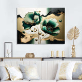 Gold And Green Poppy Floral Euphoria I - Floral Canvas Wall Art