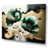 Gold And Green Poppy Floral Euphoria I - Floral Canvas Wall Art