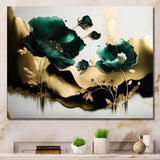 Gold And Green Poppy Floral Euphoria II - Floral Canvas Wall Art