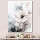 Soft Light Grey Flowers I - Floral Canvas Wall Art