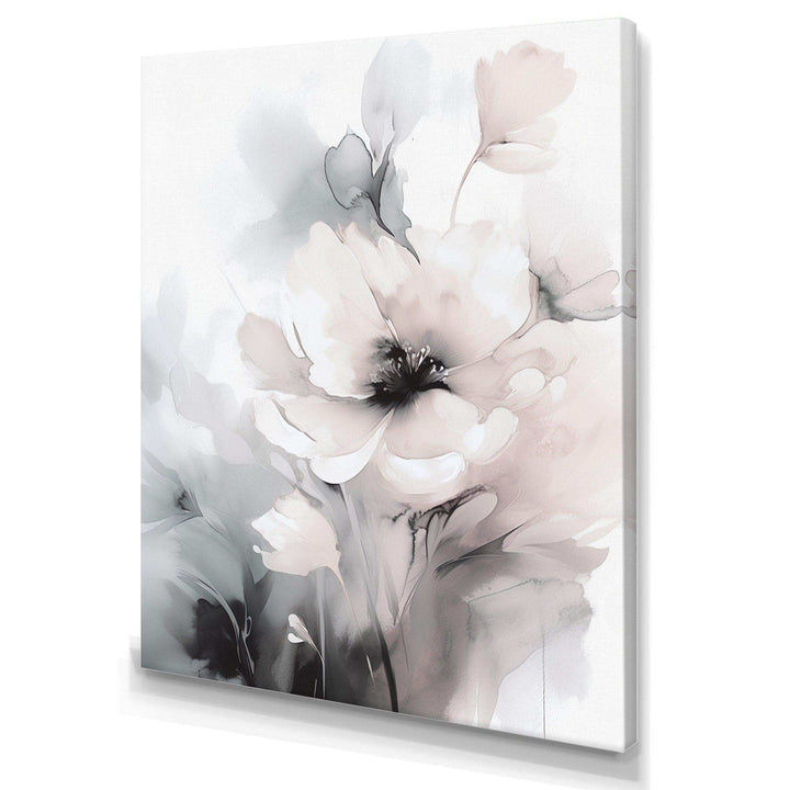 Soft Light Grey Flowers I - Floral Canvas Wall Art