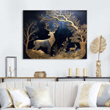 Golden Deer In Forest II - Landscapes Canvas Wall Art