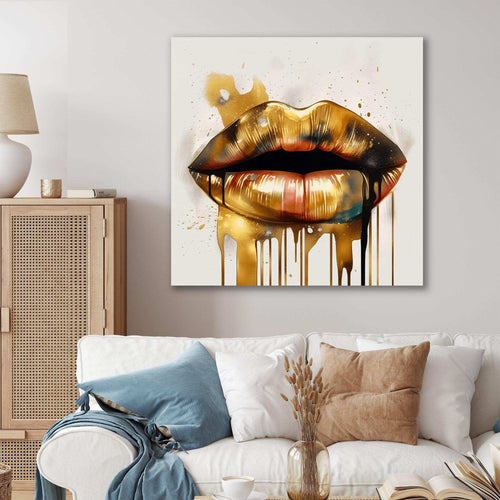 Gold Lips Of Luxury I - Fashion Canvas Wall Art