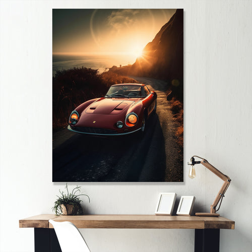 Red And Yellow Artistic Tributes To Retro Cars - Cars Retro Canvas Wall Art