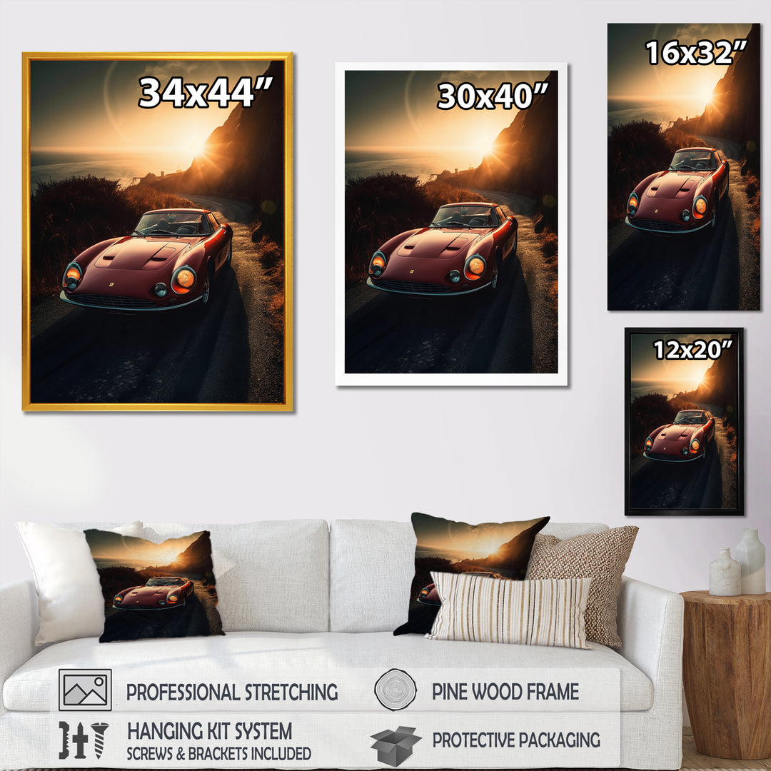 Red And Yellow Artistic Tributes To Retro Cars - Cars Retro Canvas Wall Art