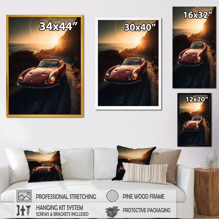 Red And Yellow Artistic Tributes To Retro Cars - Cars Retro Canvas Wall Art