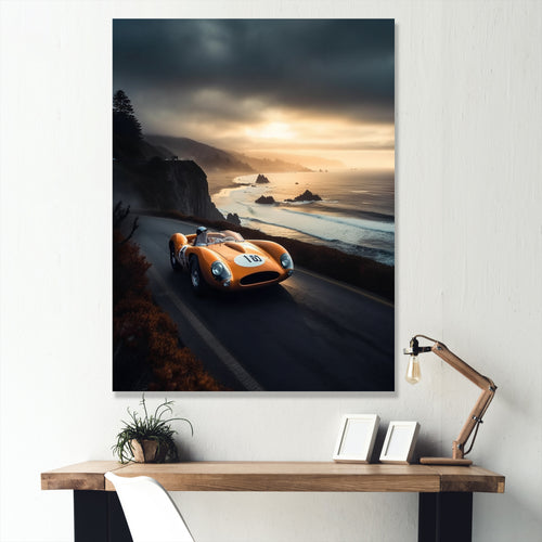 Orange And Black Artistic Tributes To Retro Cars - Cars Retro Canvas Wall Art