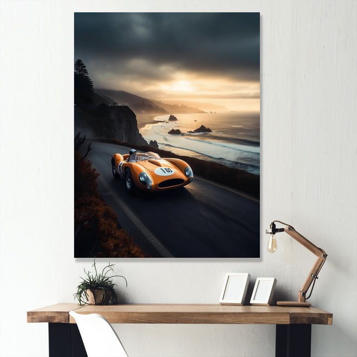 Orange And Black Artistic Tributes To Retro Cars - Cars Retro Canvas Wall Art