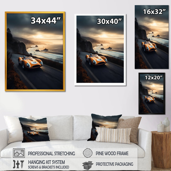 Orange And Black Artistic Tributes To Retro Cars - Cars Retro Canvas Wall Art
