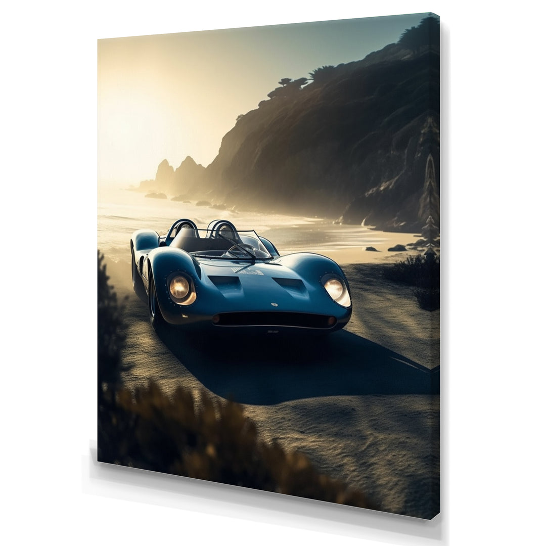 Blue And Grey Artistic Tributes To Retro Cars - Cars Retro Canvas Wall Art